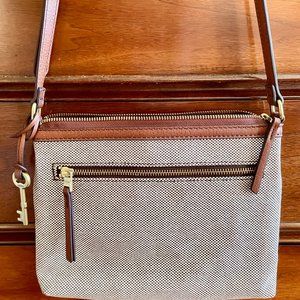 Fossil Small Fiona Crossbody Black & White Fabric